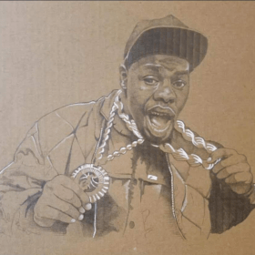 Biz Markie rendering on cardboard - CREDIT: Andrew "Andy" Katz (@ajkatzart)