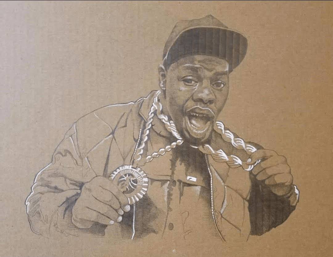 Biz Markie rendering on cardboard - CREDIT: Andrew "Andy" Katz (@ajkatzart)